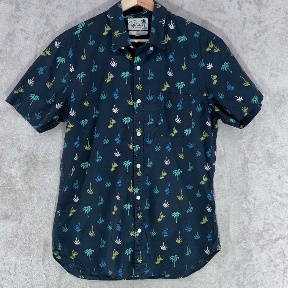 Bonobos Men's Short Sleeve Button Down Shirt in Navy Blue w/Palm Trees Size M